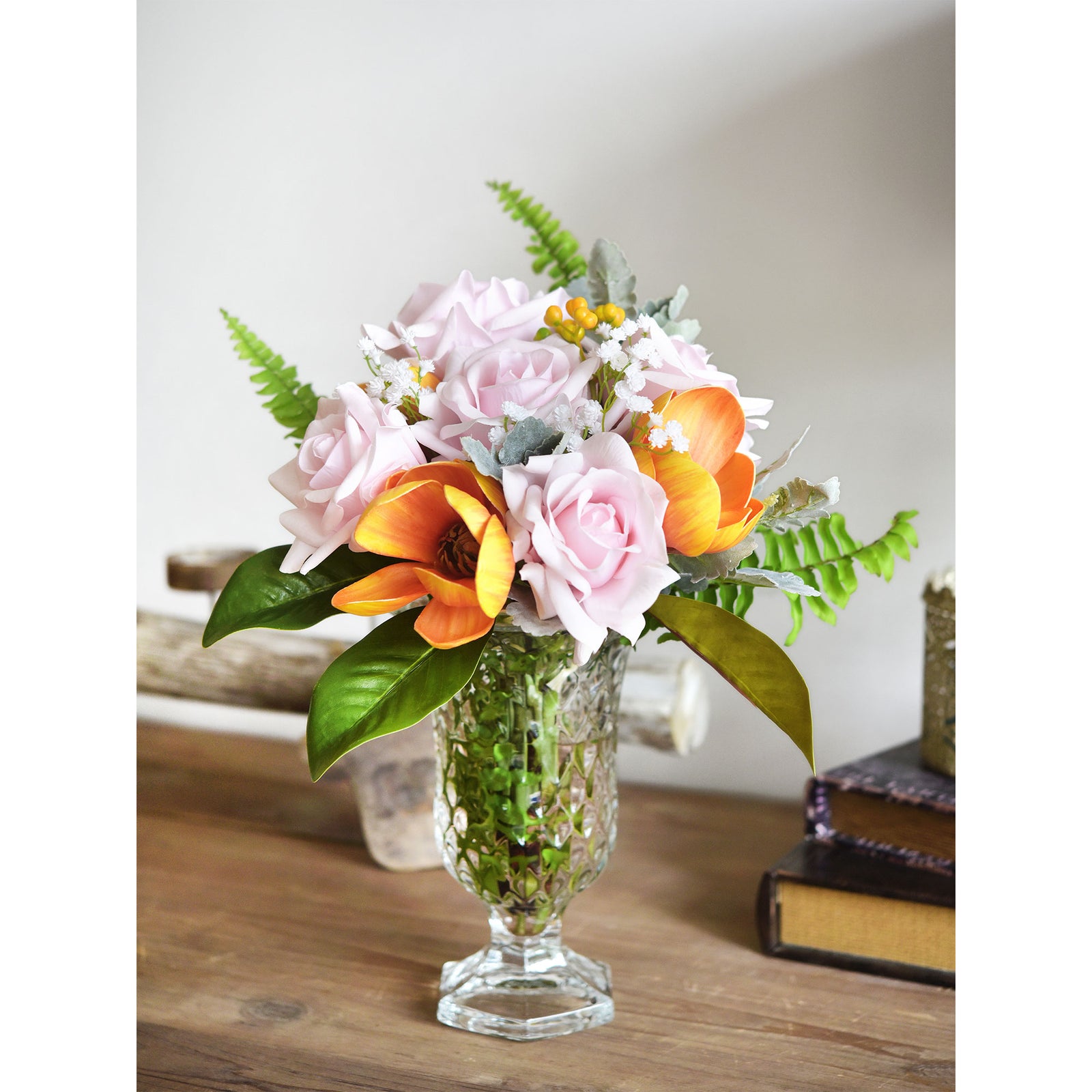 FiveSeasonStuff Light Pink Real Touch Garden Rose Artificial Flowers Wedding, Bridal, Home Décor 5 Stems 9.8"
