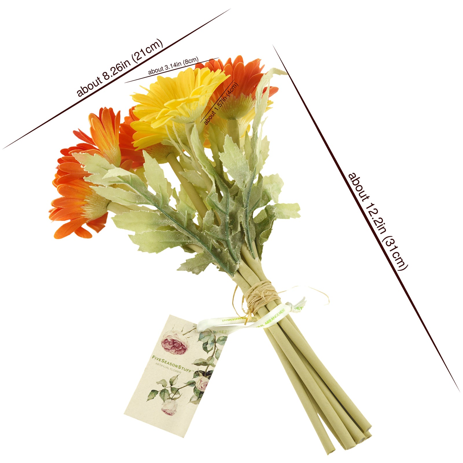 Real Touch Gerbera Flower Stems, Set of 7, 12.2 Inch – 8 Colors