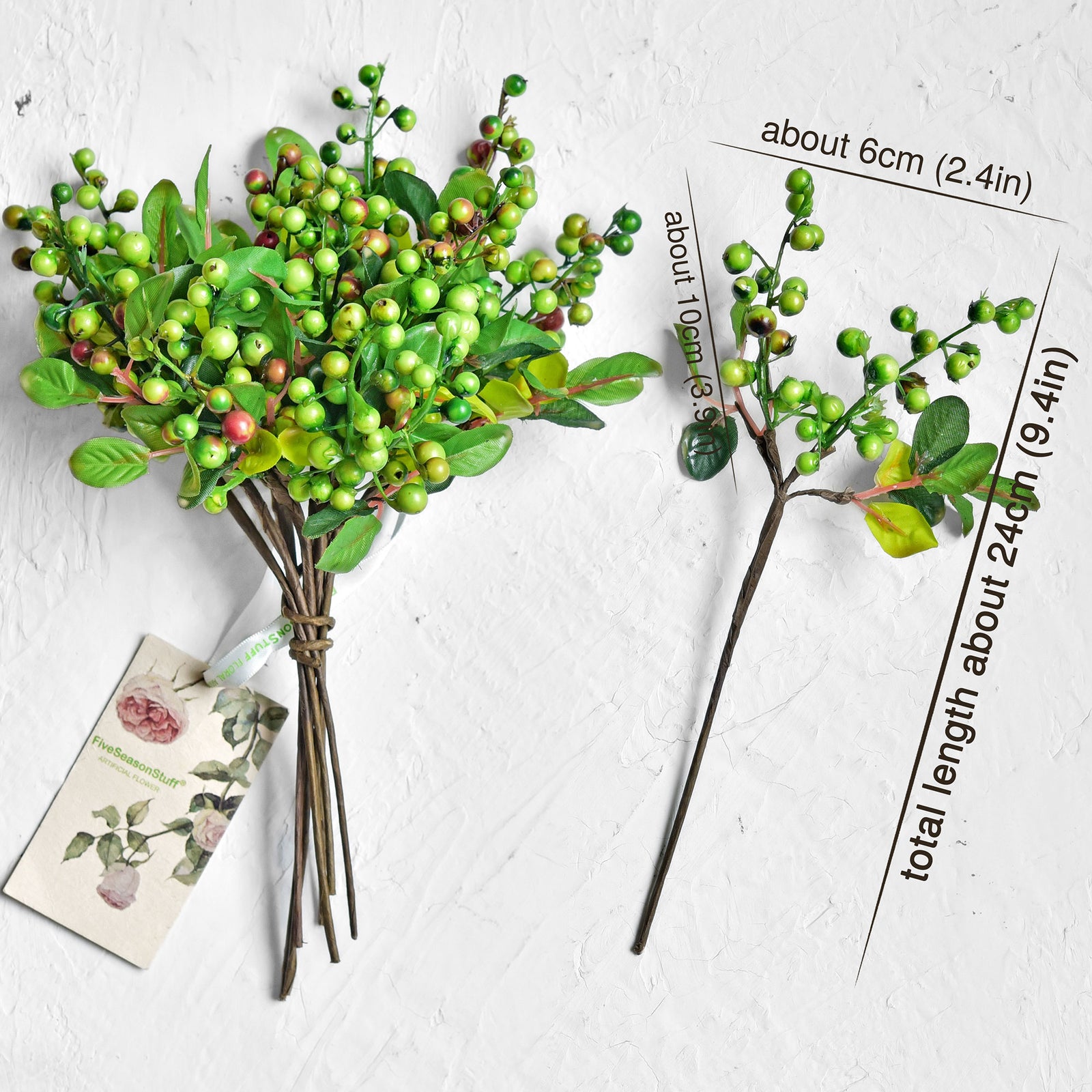 10 Stems Artificial (Green) Berry Bouquet 9.8 Inches (25cm) -FiveSeasonStuff