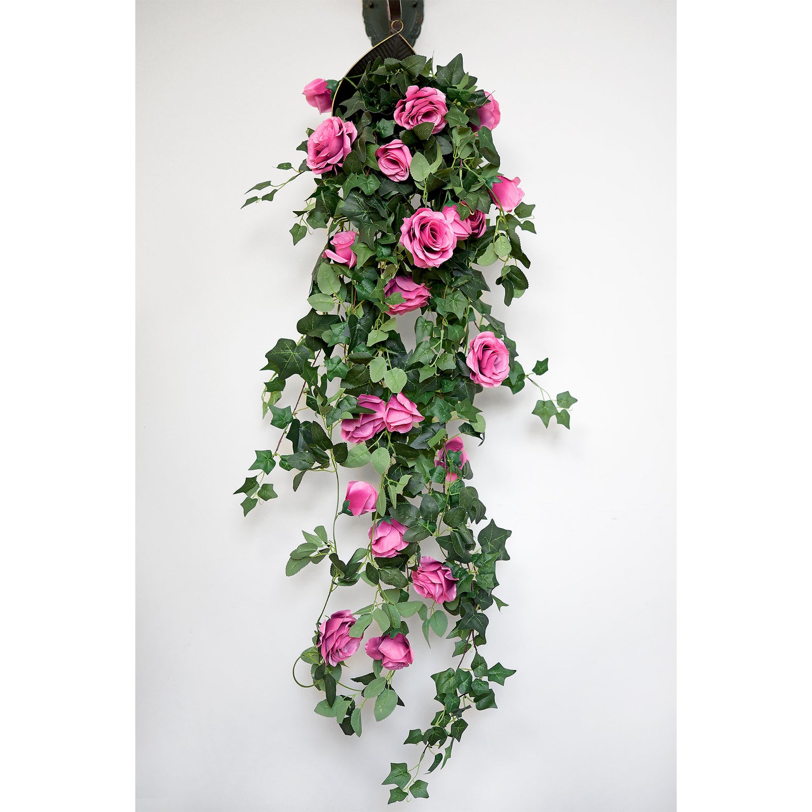 2 Pcs Raspberry Pink Artificial Silk Rose Garland Vine Plant Flower Leaves