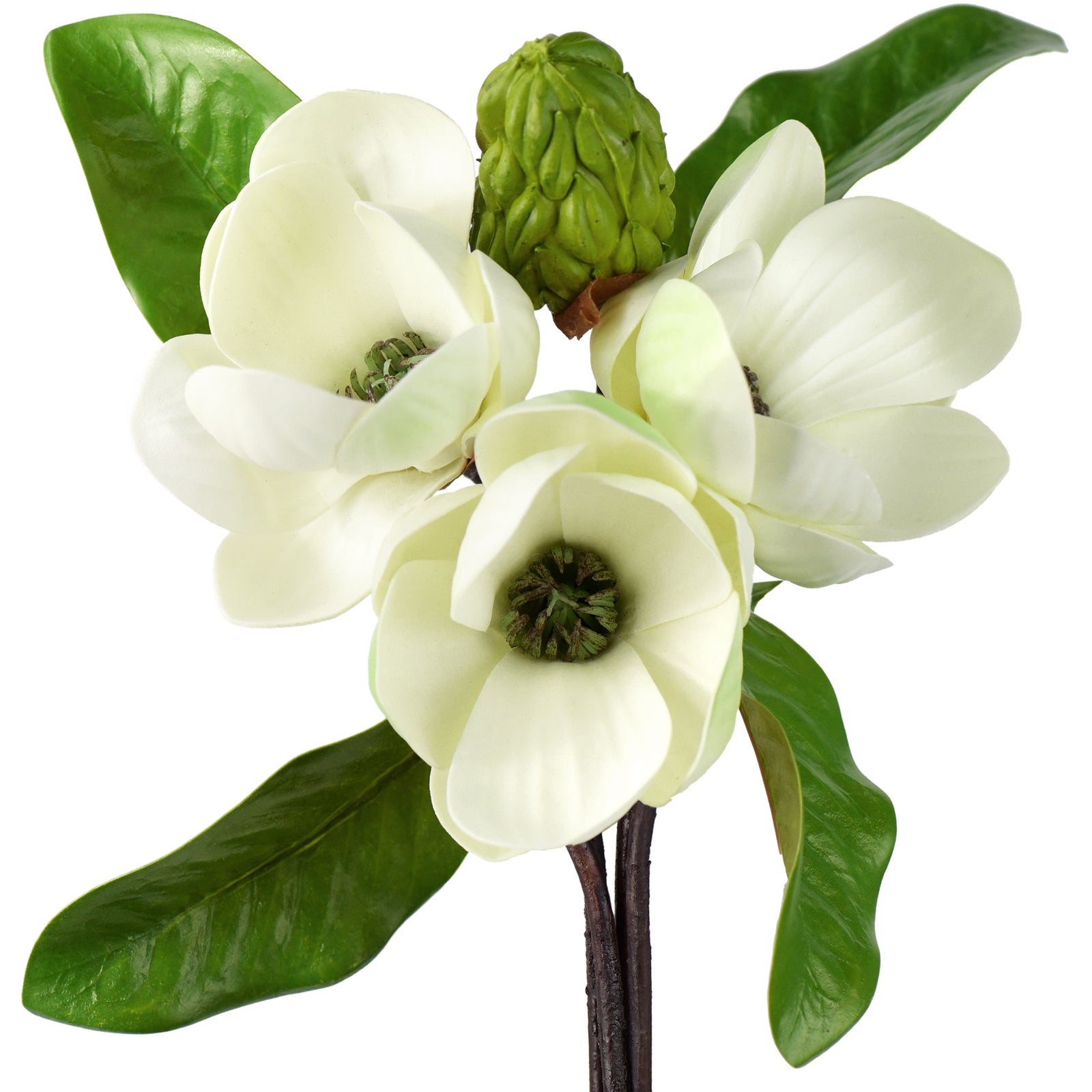 FiveSeasonStuff Purity White Magnolia Artificial Flowers Arrangement with 4 Stems, Wedding Bridesmaids Bouquet Bridal Showers Home Decor