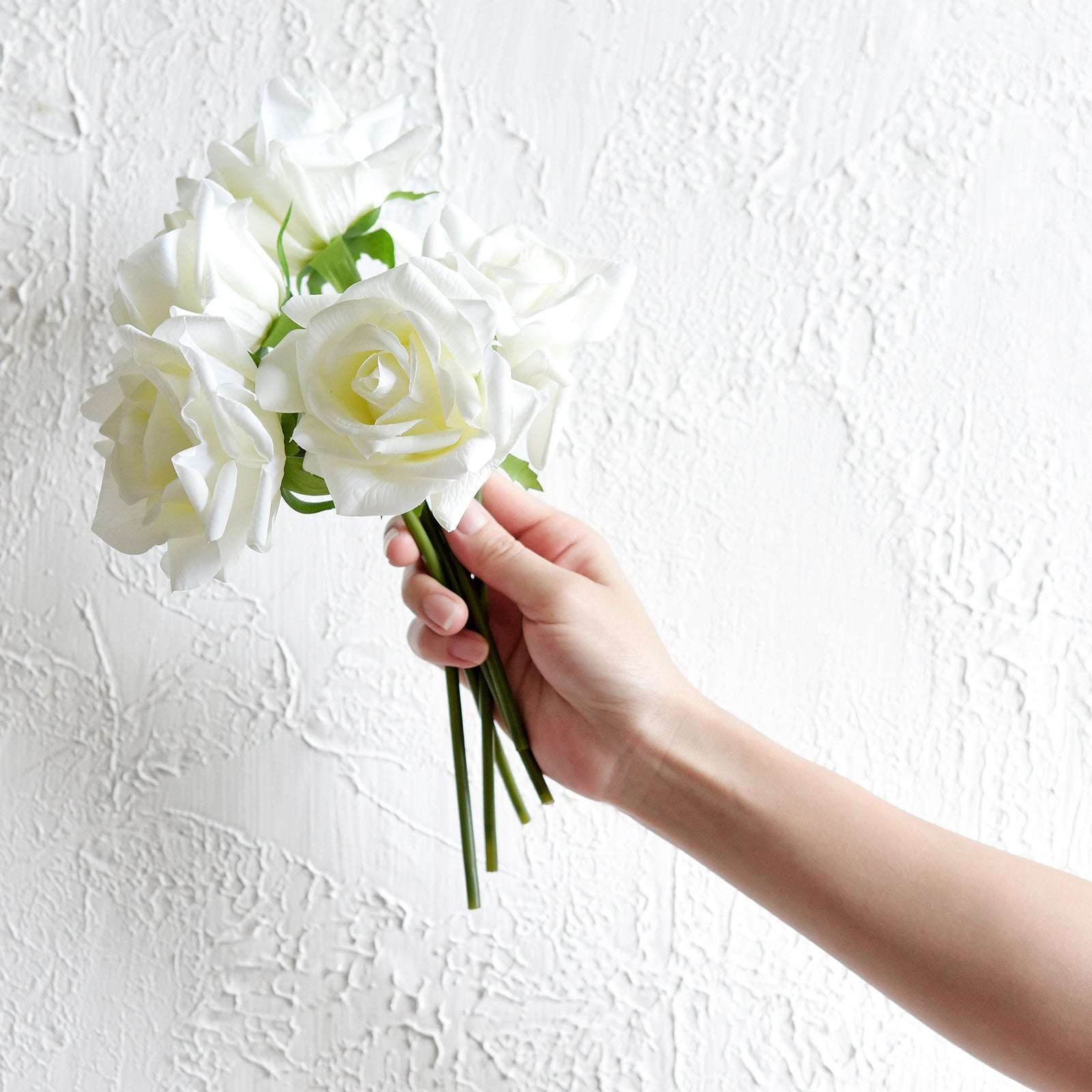 FiveSeasonStuff Milk White Real Touch Garden Rose Artificial Flowers Wedding, Bridal, Home Décor 5 Stems 9.8"