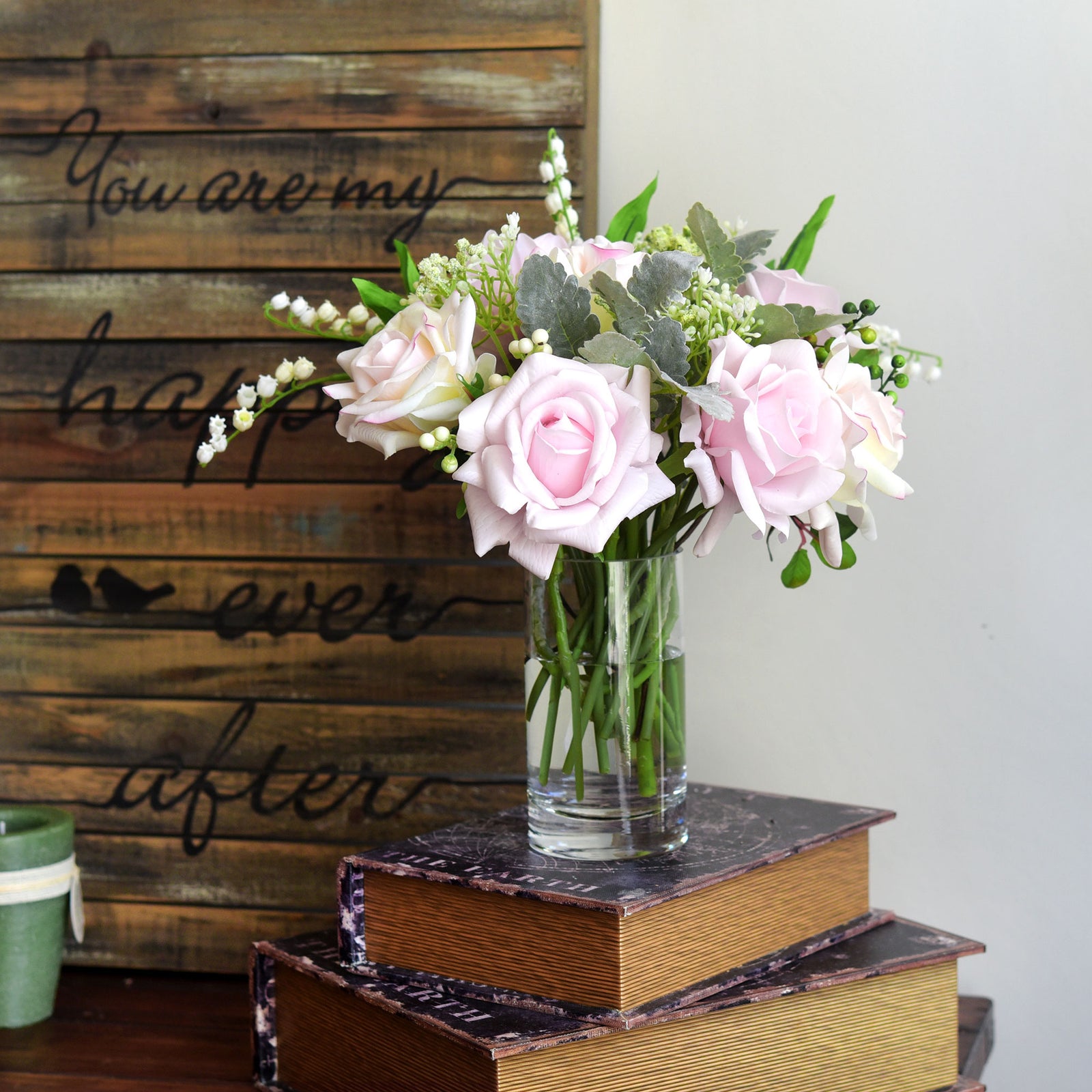 FiveSeasonStuff Light Pink Real Touch Garden Rose Artificial Flowers Wedding, Bridal, Home Décor 5 Stems 9.8"