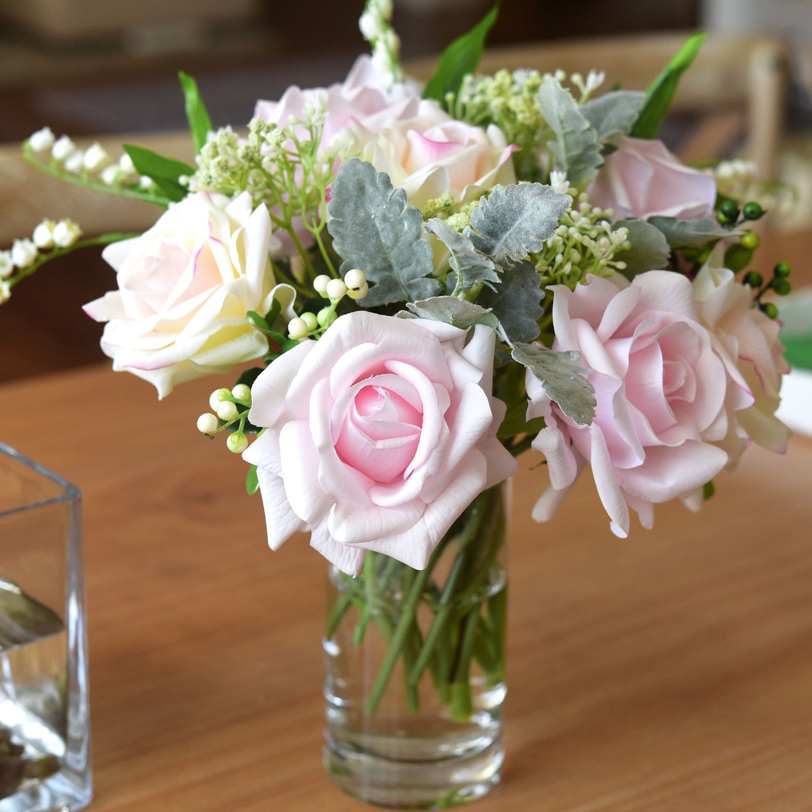 FiveSeasonStuff Light Pink Real Touch Garden Rose Artificial Flowers Wedding, Bridal, Home Décor 5 Stems 9.8"