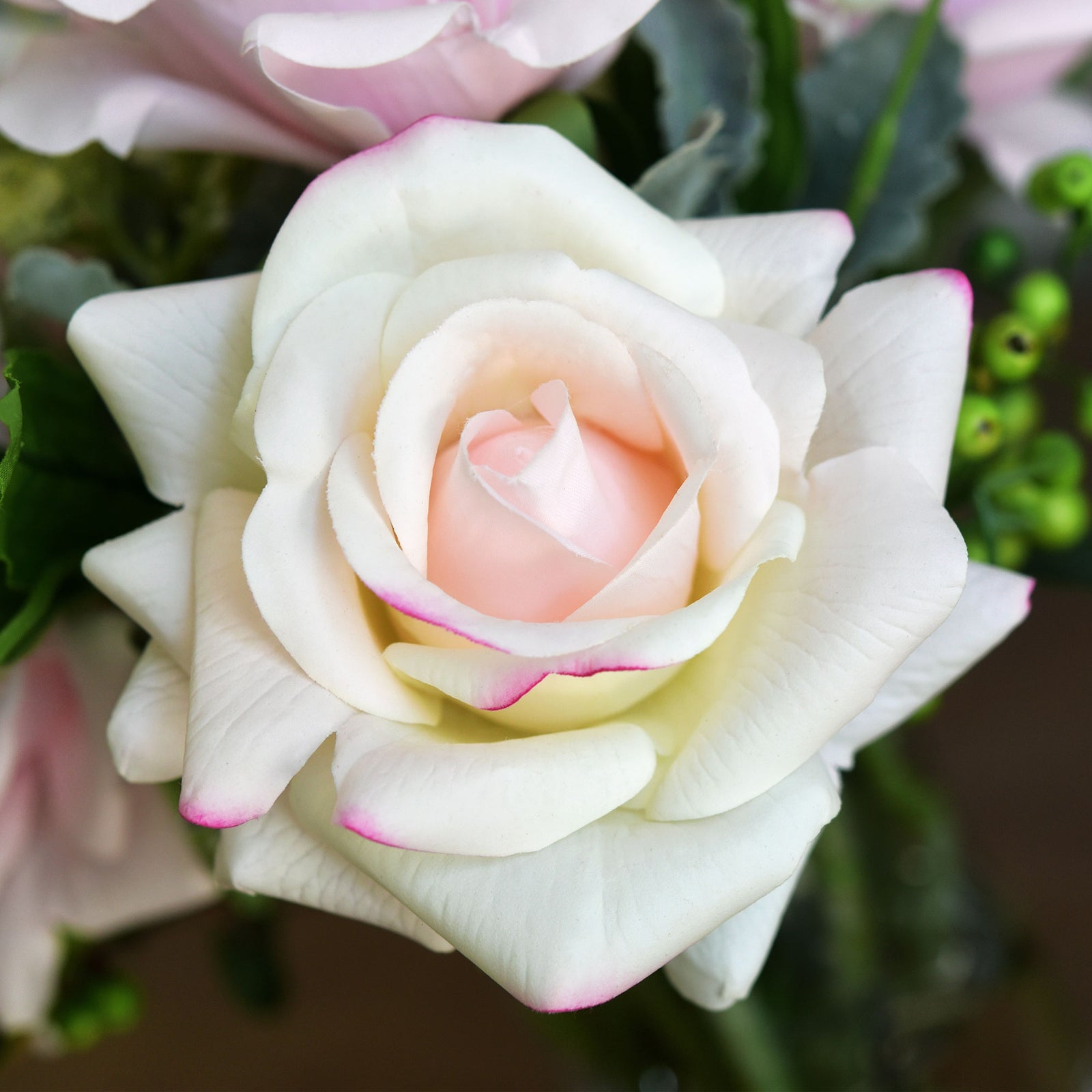 FiveSeasonStuff Light Peach Real Touch Garden Rose Artificial Flowers Wedding, Bridal, Home Décor 5 Stems 9.8"