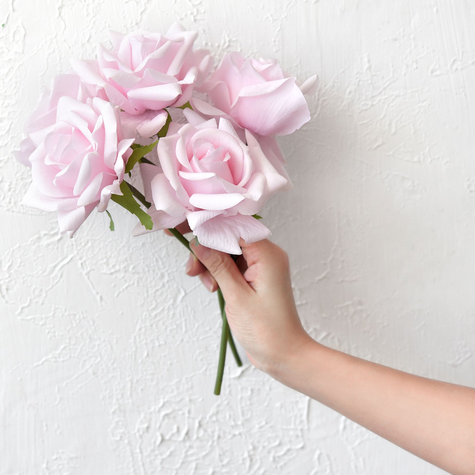 FiveSeasonStuff Light Pink Real Touch Garden Rose Artificial Flowers Wedding, Bridal, Home Décor 5 Stems 9.8"