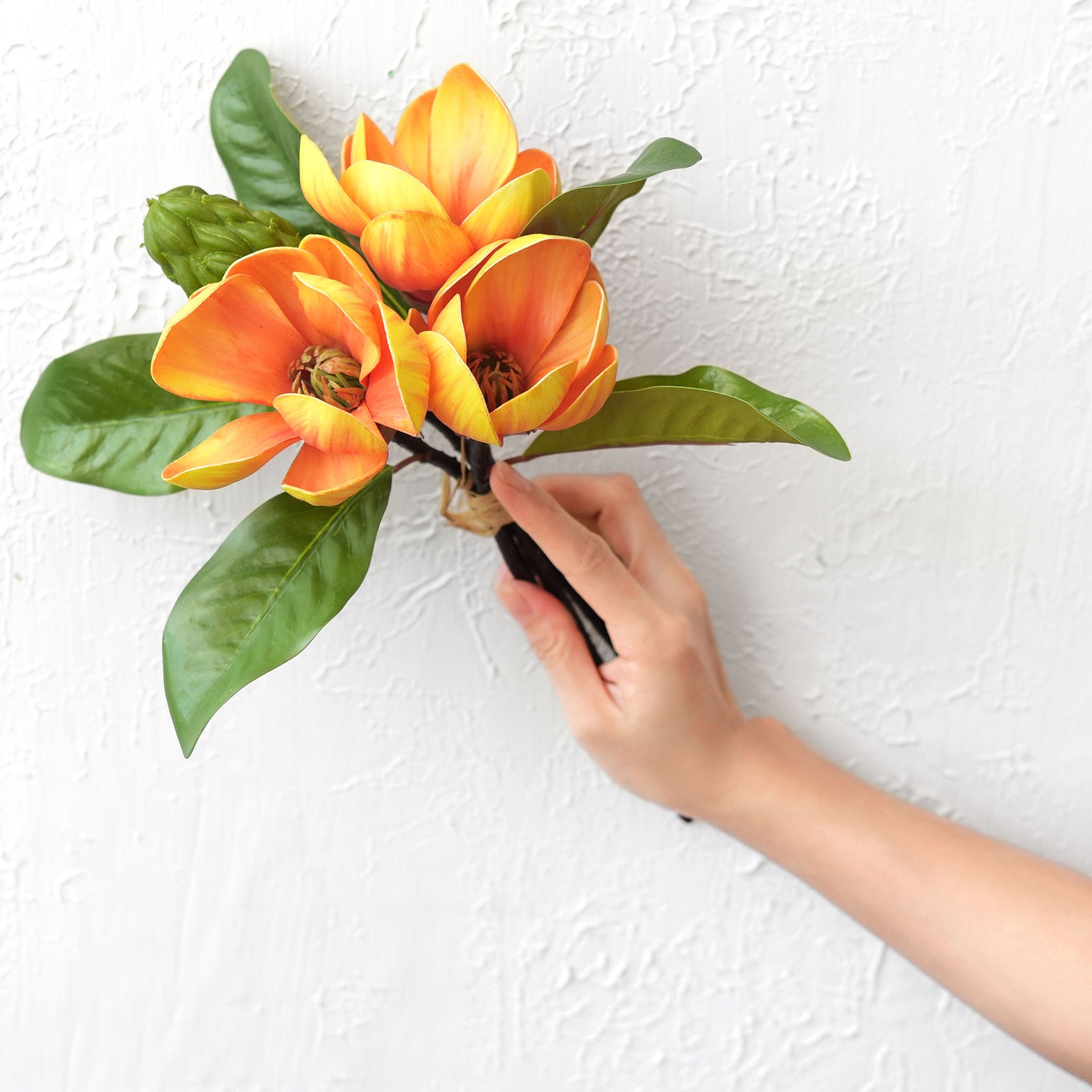 FiveSeasonStuff Friendship Orange Magnolia Artificial Flowers Arrangement with 4 Stems, Wedding Bridesmaids Bouquet Home Decor