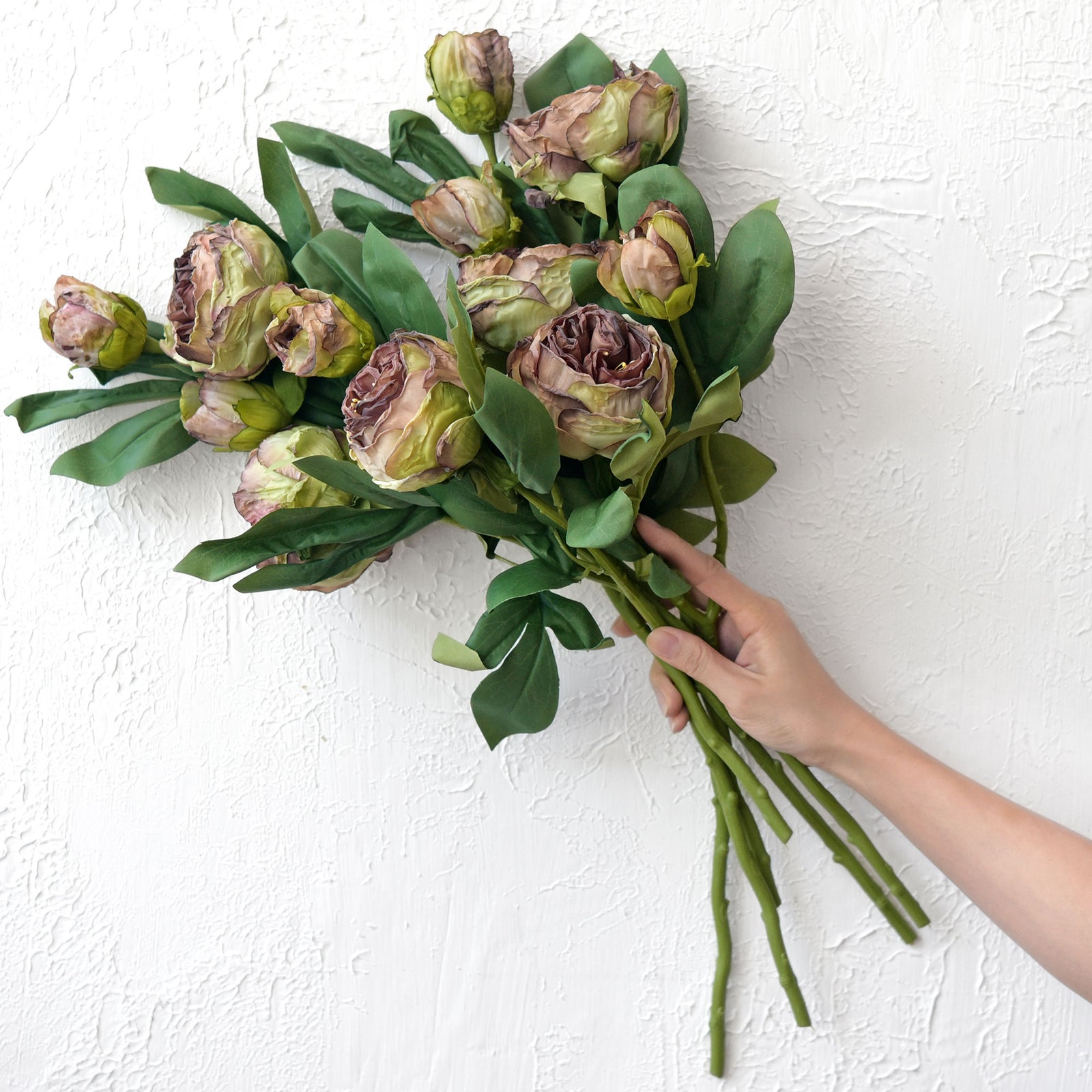 Walnut Brown Nostalgic Sentimental Rustic Vintage Antique Silk Peony Artificial Flower Bouquet 6 Stems