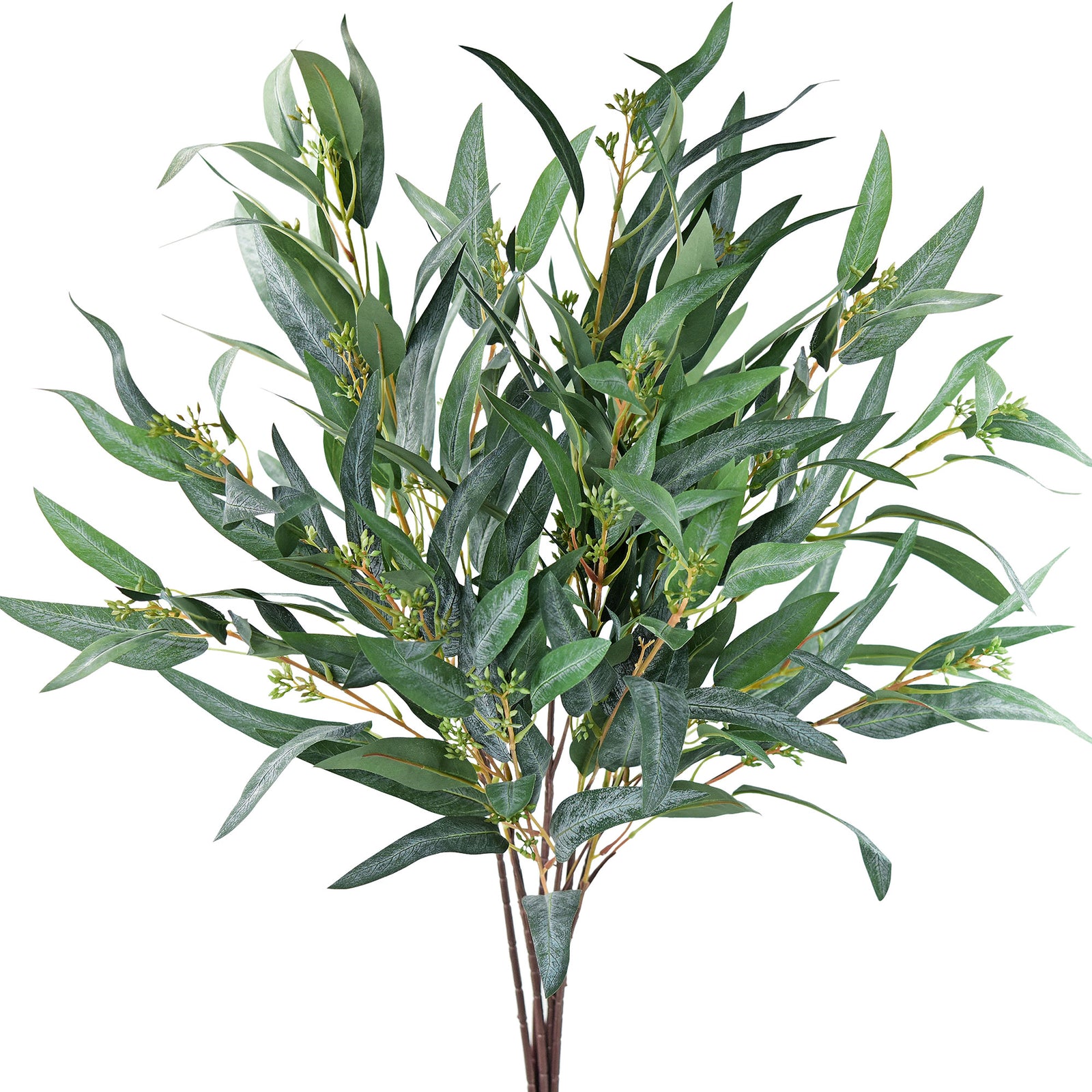 FiveSeasonStuff 33.8" Long Stem Seeded Willow Eucalyptus Artificial Greenery Fillers 6 Bunches