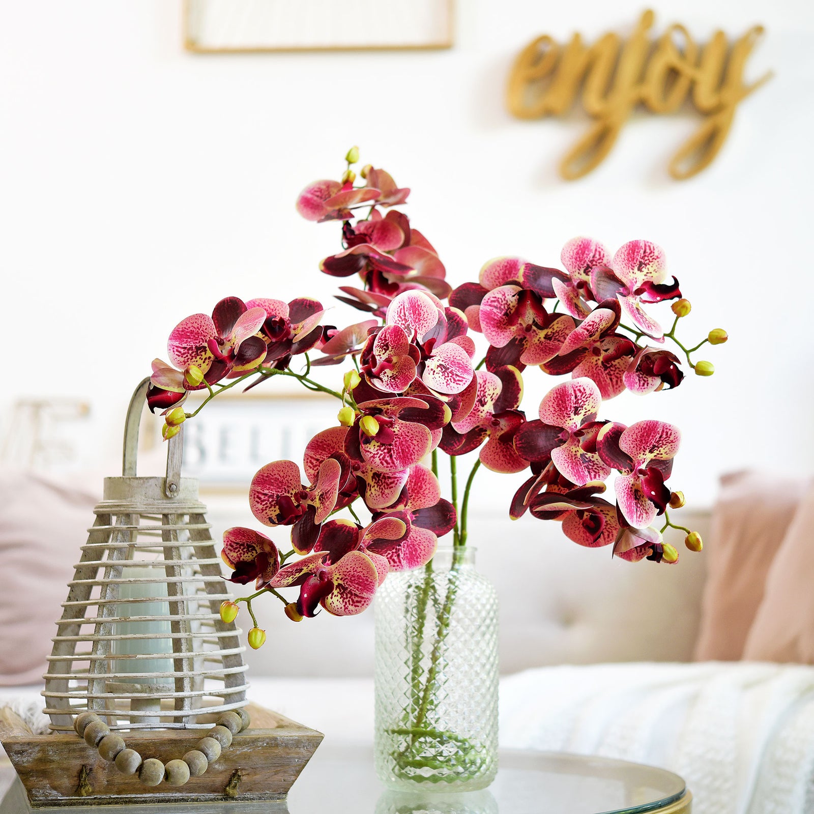 Tropical Berry Pink 2 Stems Real Touch Artificial Butterfly Orchids/Moth Orchid/Phalaenopsis Flowers 27.6" Tal 70cm