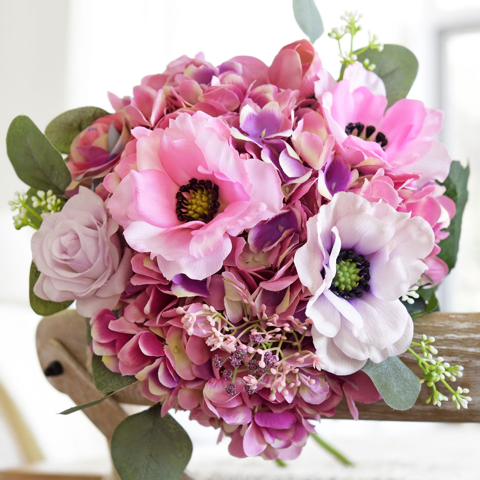 5 Stems Magenta Pink Artificial Silk Hydrangea Flowers