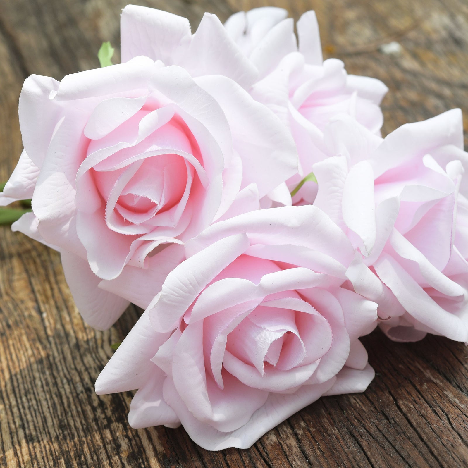 FiveSeasonStuff Light Pink Real Touch Garden Rose Artificial Flowers Wedding, Bridal, Home Décor 5 Stems 9.8"