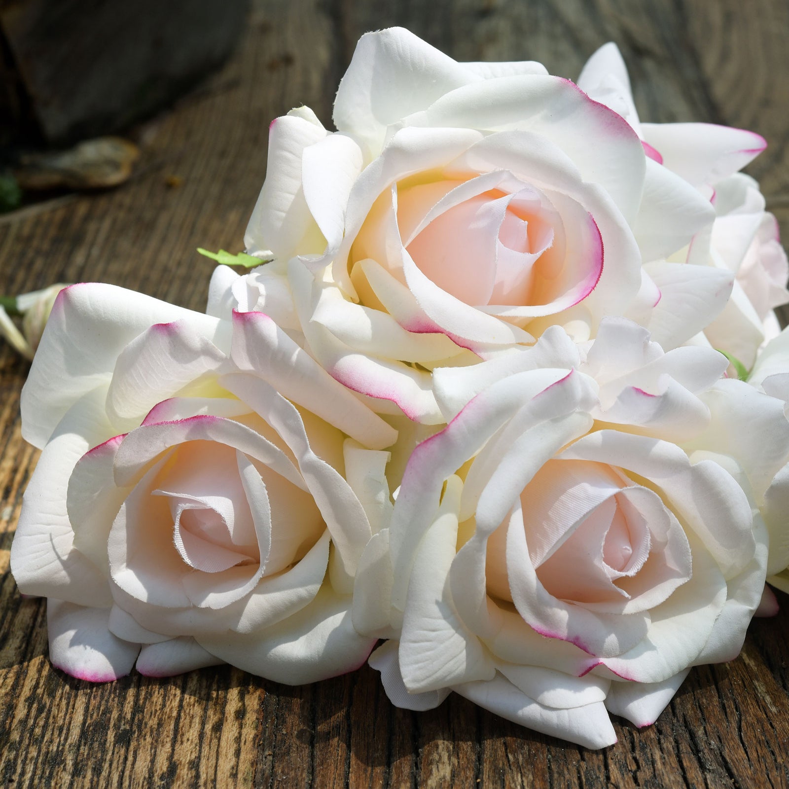 FiveSeasonStuff Light Peach Real Touch Garden Rose Artificial Flowers Wedding, Bridal, Home Décor 5 Stems 9.8"