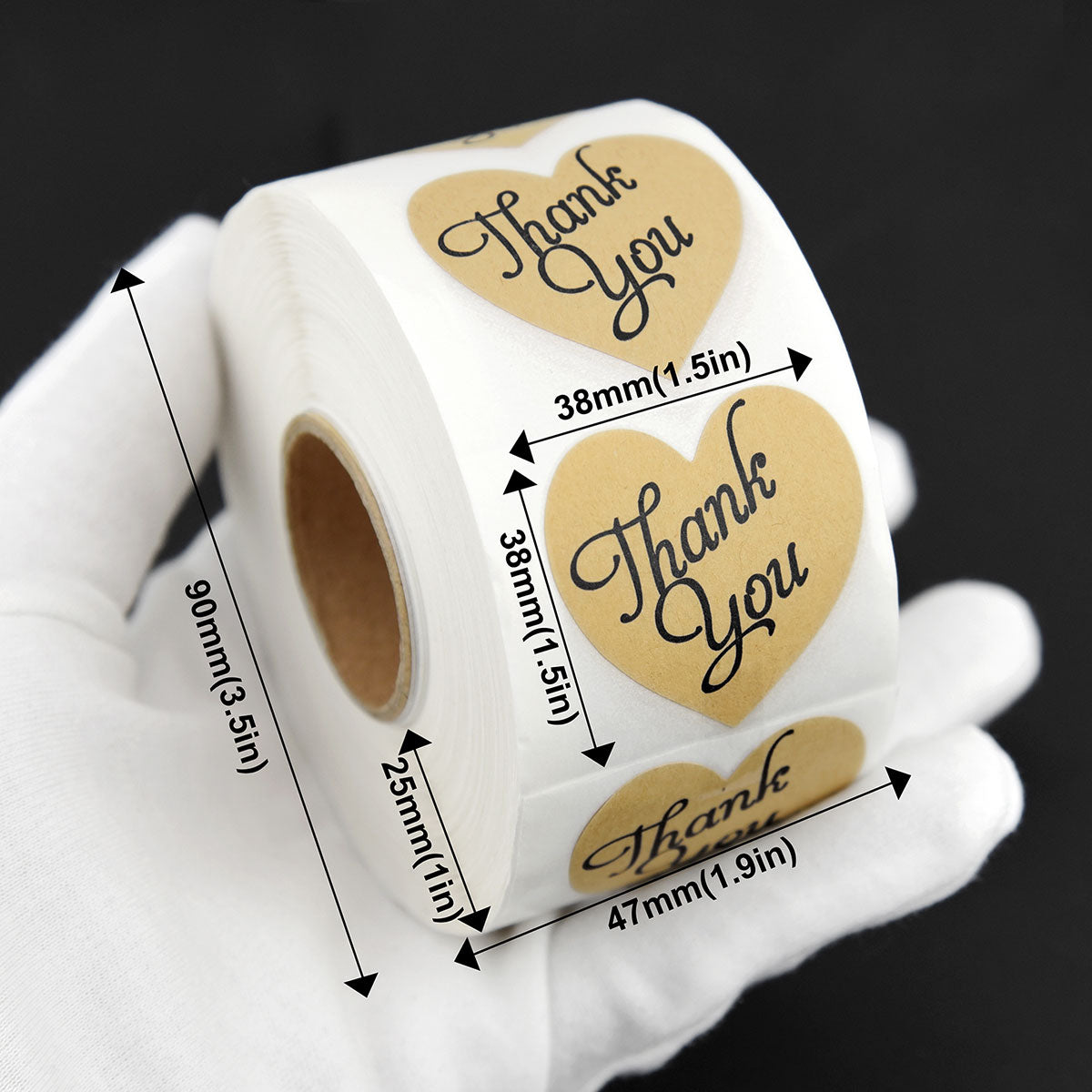 Heart Shape Kraft Paper Thank you Stickers 1000 Pieces