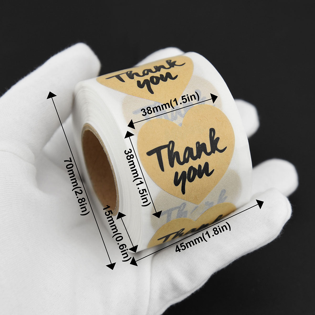 Heart Shape Kraft Paper Thank you Stickers 500 Pieces