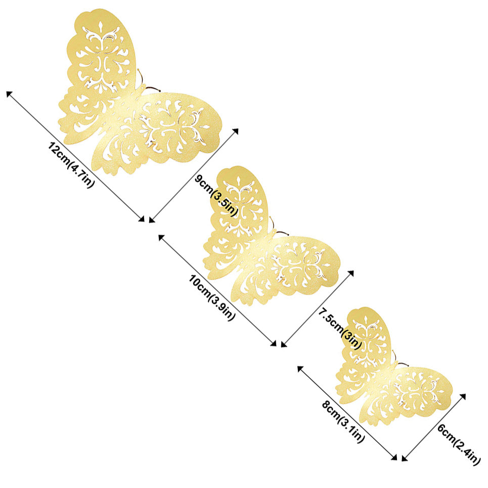 Gold Butterflies Wall Decorations Set - Floral Hollow Design