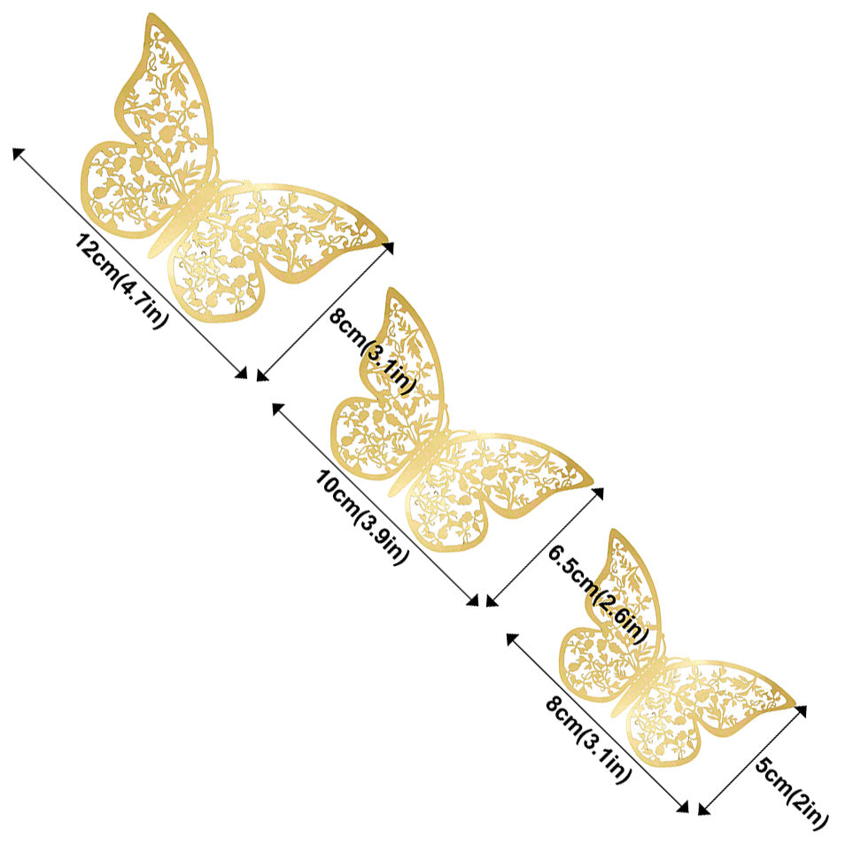 Gold Butterflies Wall Decorations Set - Floral & Leaves Hollow Design