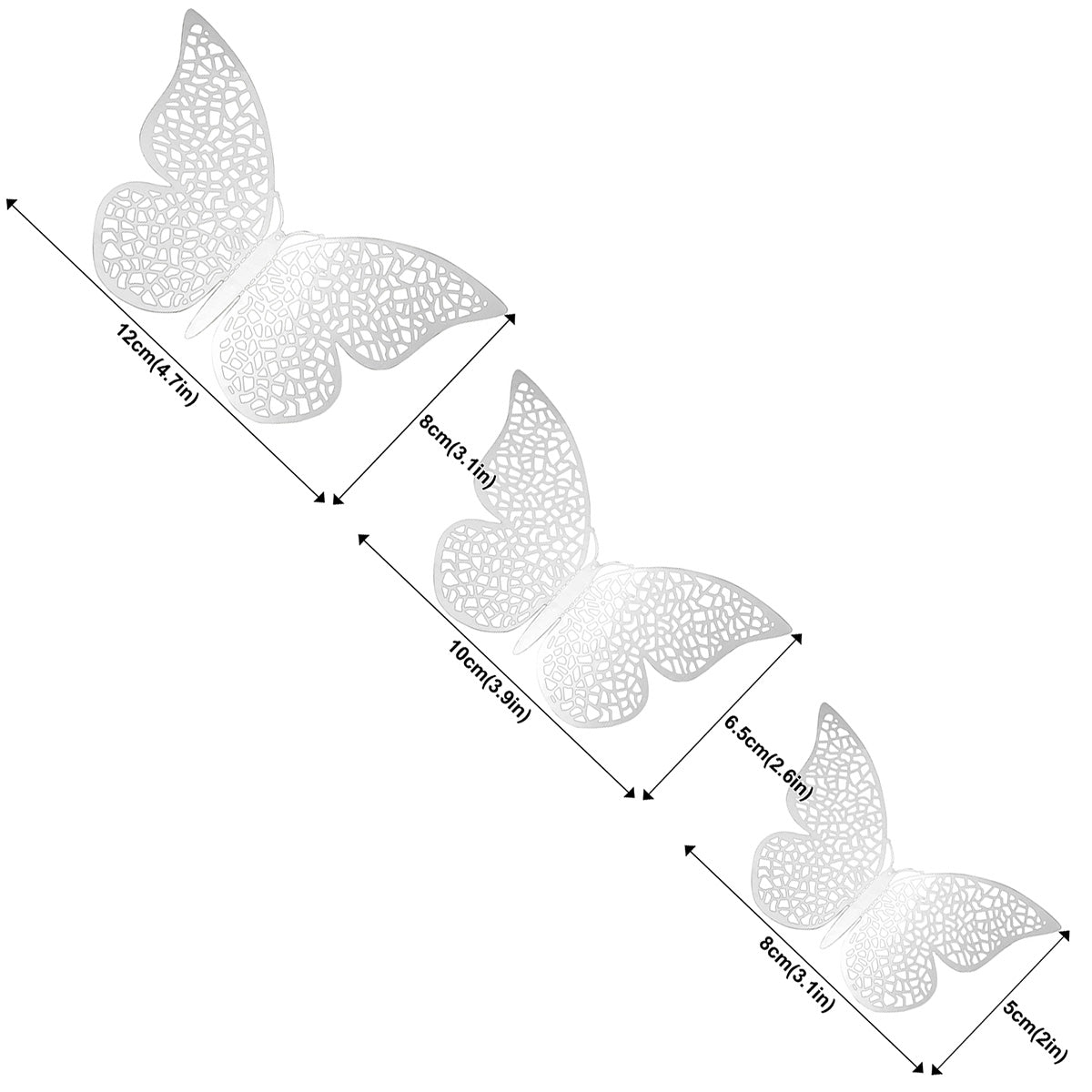 Silver Butterflies Wall Decorations Set - Nets Hollow Design
