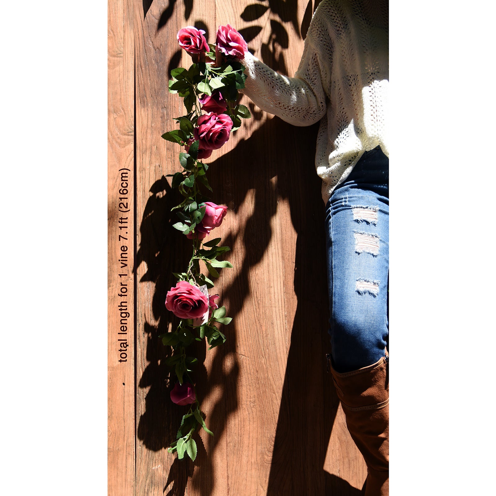 2 Pcs Raspberry Pink Artificial Silk Rose Garland Vine Plant Flower Leaves