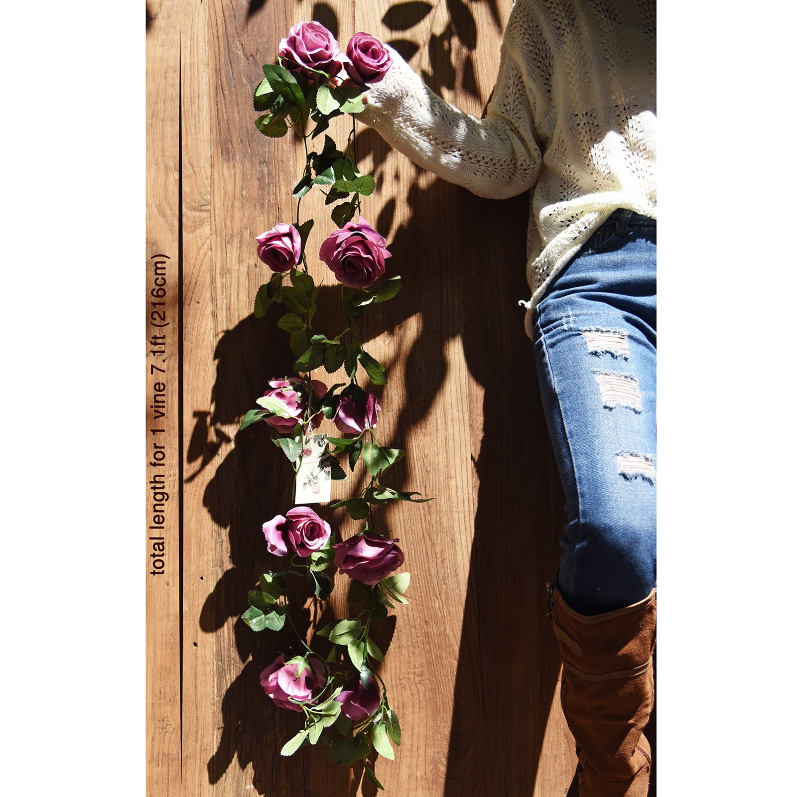 Artificial Silk Rose Garlands Vine Plant Flower Leaves (Fuchhsia) 2 Pcs