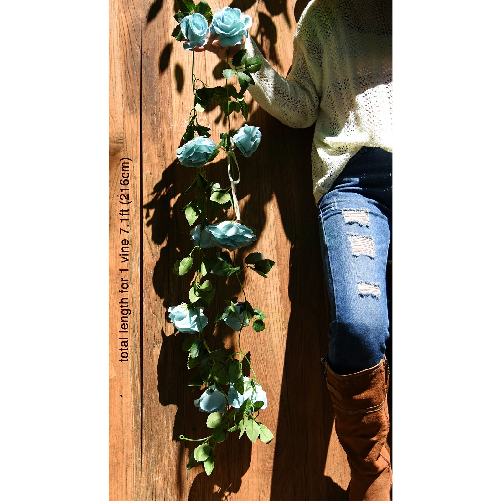 Artificial Silk Rose Garlands Vine Plant Flower Leaves (Sky Blue) 4 Pcs