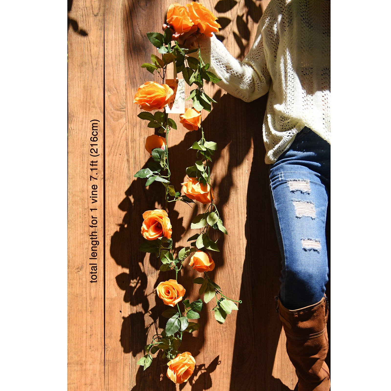 Artificial Silk Rose Garlands Vine Plant Flower Leaves (Mandarin Orange) 2 Pcs