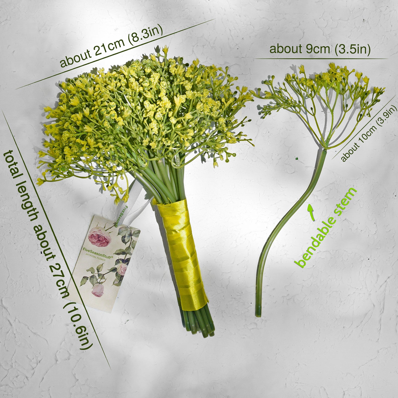 Baby's Breath Artificial Flowers Bouquet 1 Bundle (15 PCS) Baby's Breath Gypsophila 2 for Floral Arrangement, Wedding Flower Bouquet Décor (Yellow)