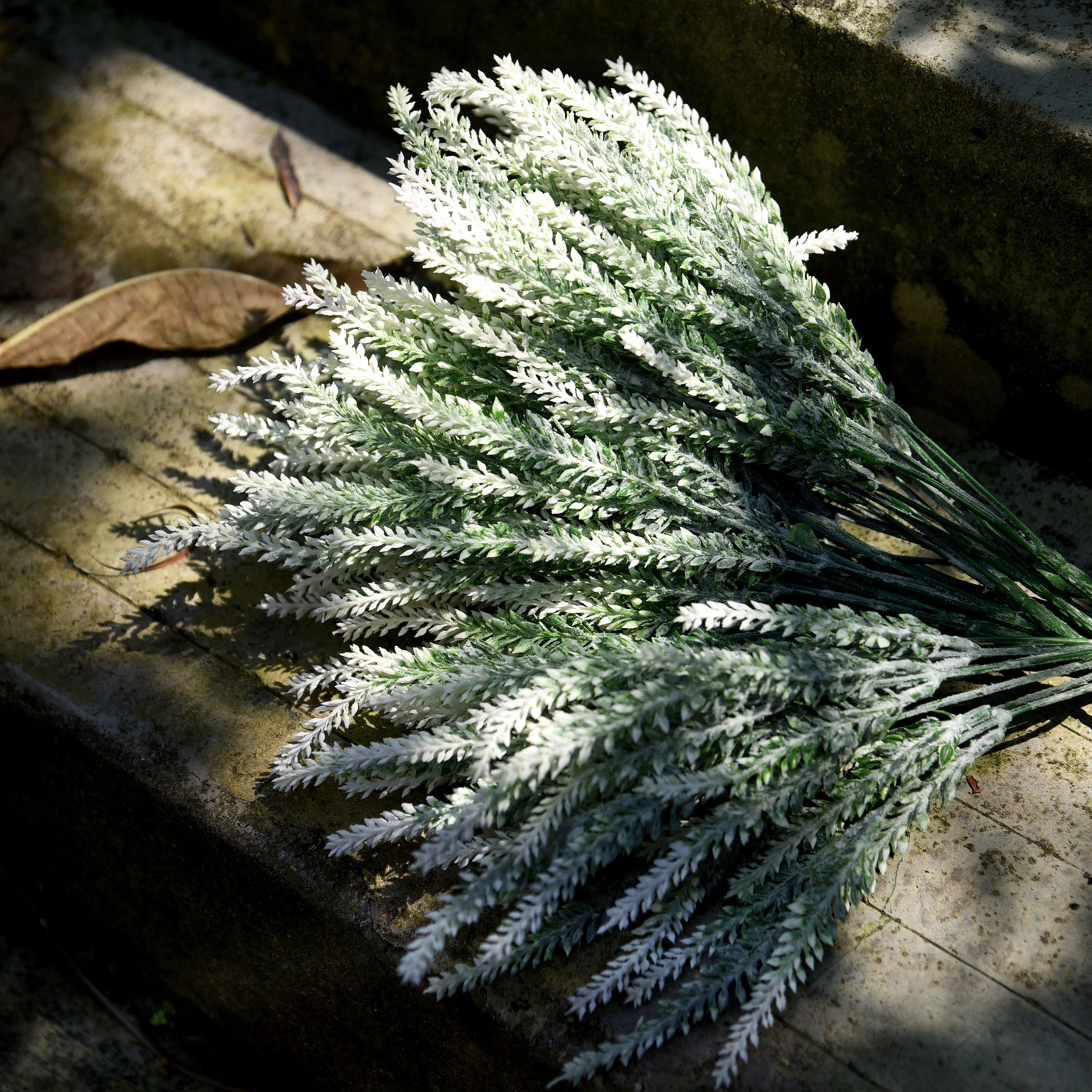 Artificial Flocked White Lavender Flowers & Bouquets 10 Bundles