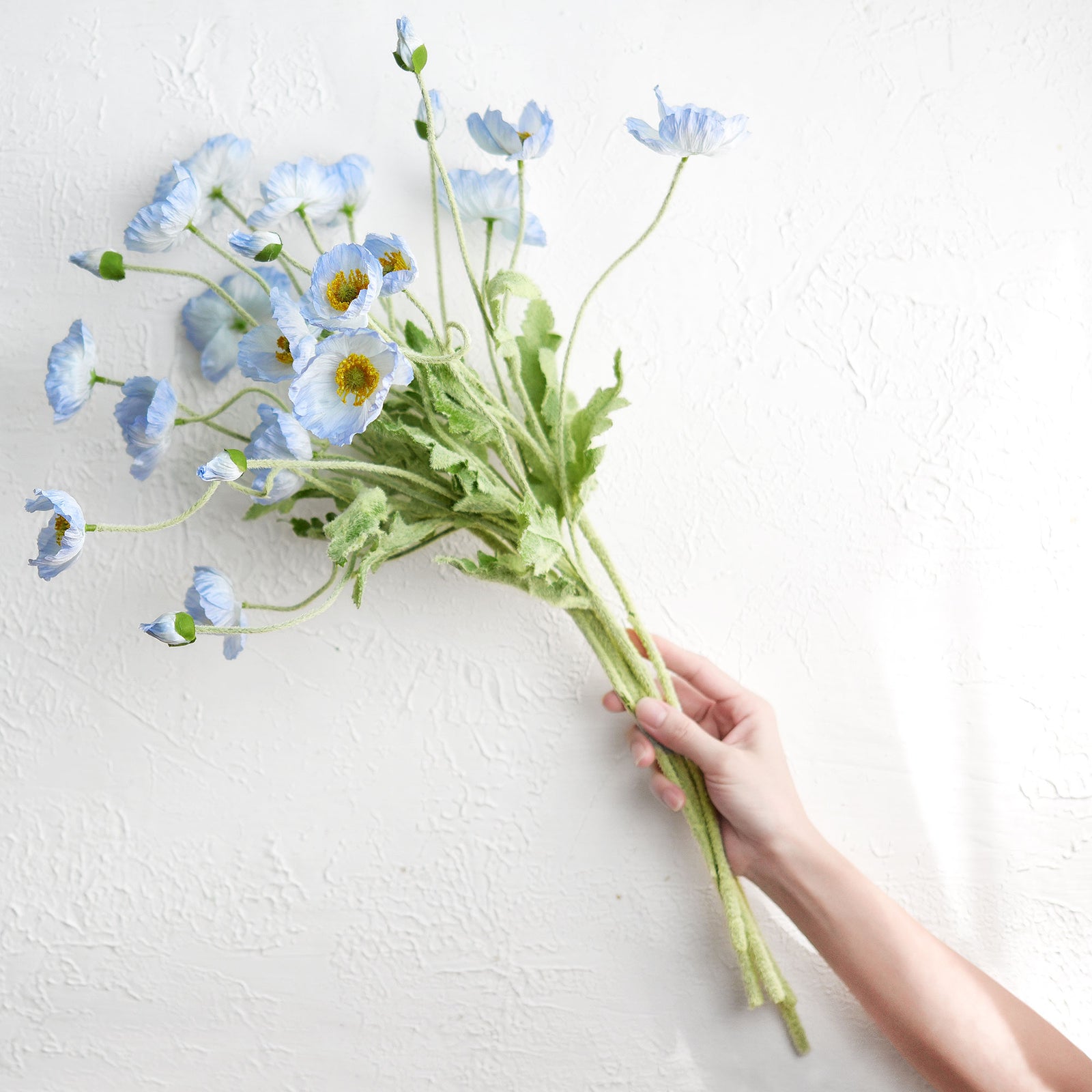 Antarctic Icy Blue Silk Poppies Artificial Flower Bouquet for Remembrance Home Wedding 6 Stems 23.6'' (60cm)