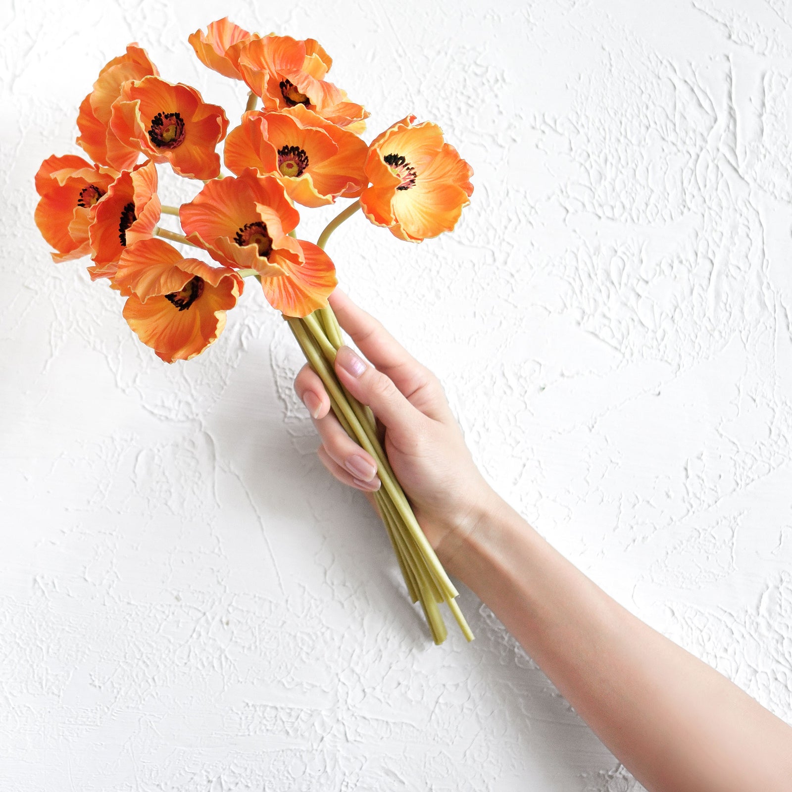 FiveSeasonStuff Orange Real Touch Artificial Poppy Flowers Remembrance Day Decorations 10 Stems 12.6'' (32cm)