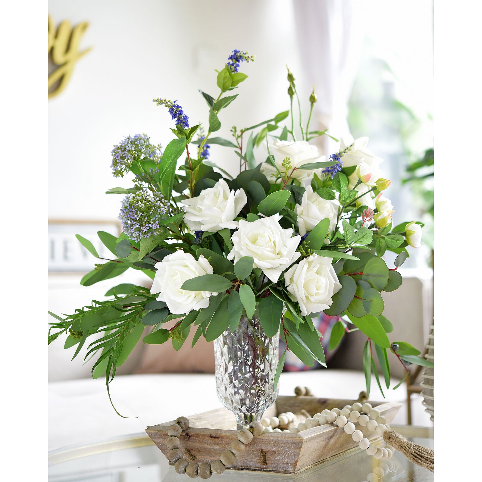 FiveSeasonStuff Milk White Real Touch Garden Rose Artificial Flowers Wedding, Bridal, Home Décor 5 Stems 9.8"