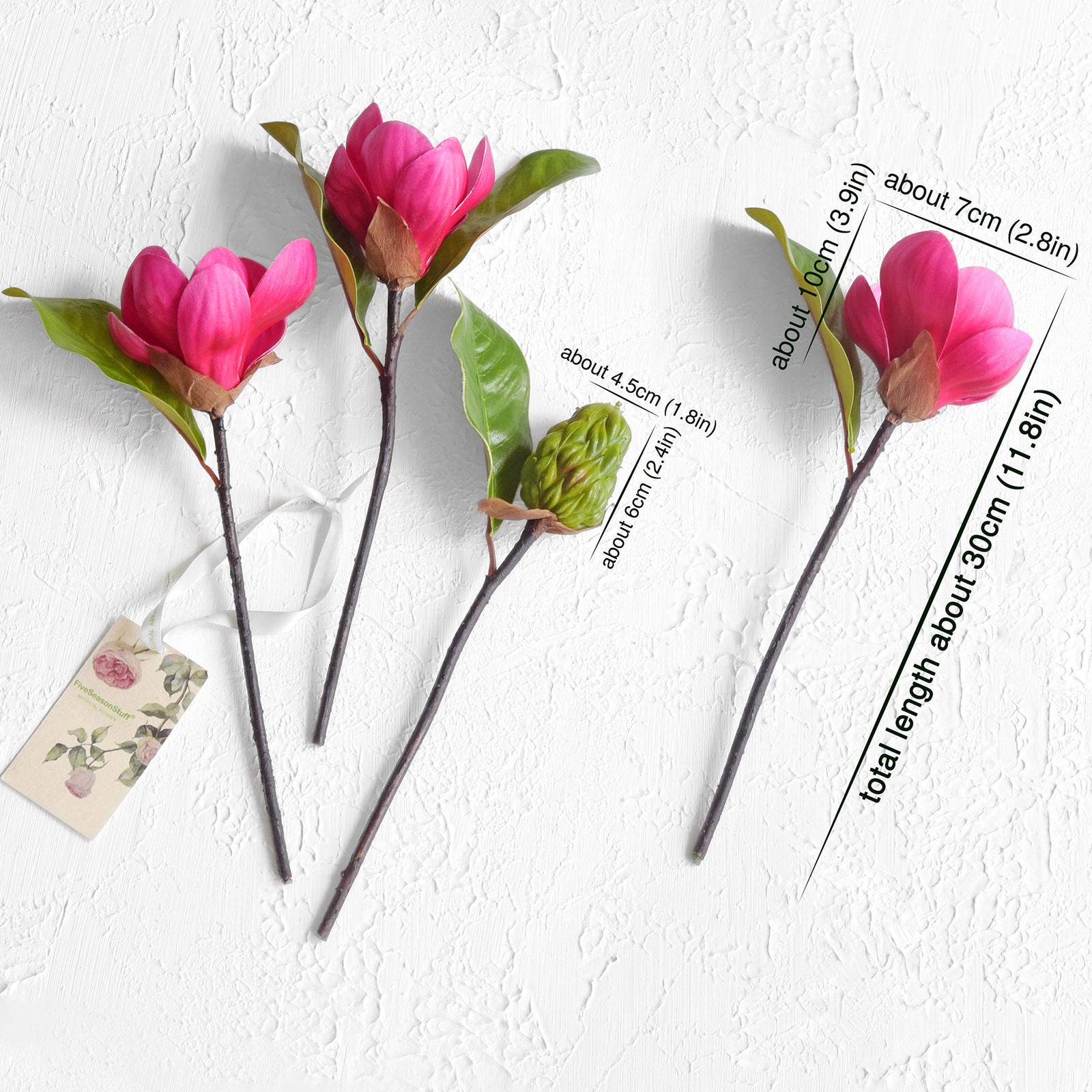 FiveSeasonStuff Magenta Passion Pink Magnolia Artificial Flowers Arrangement with 4 Stems, Wedding Bridesmaids Bouquet Home Decor