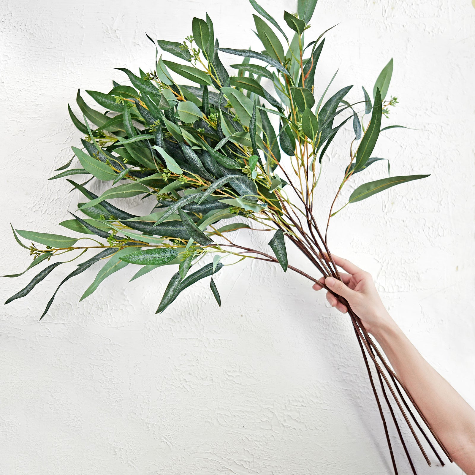 FiveSeasonStuff 33.8" Long Stem Seeded Willow Eucalyptus Artificial Greenery Fillers 6 Bunches