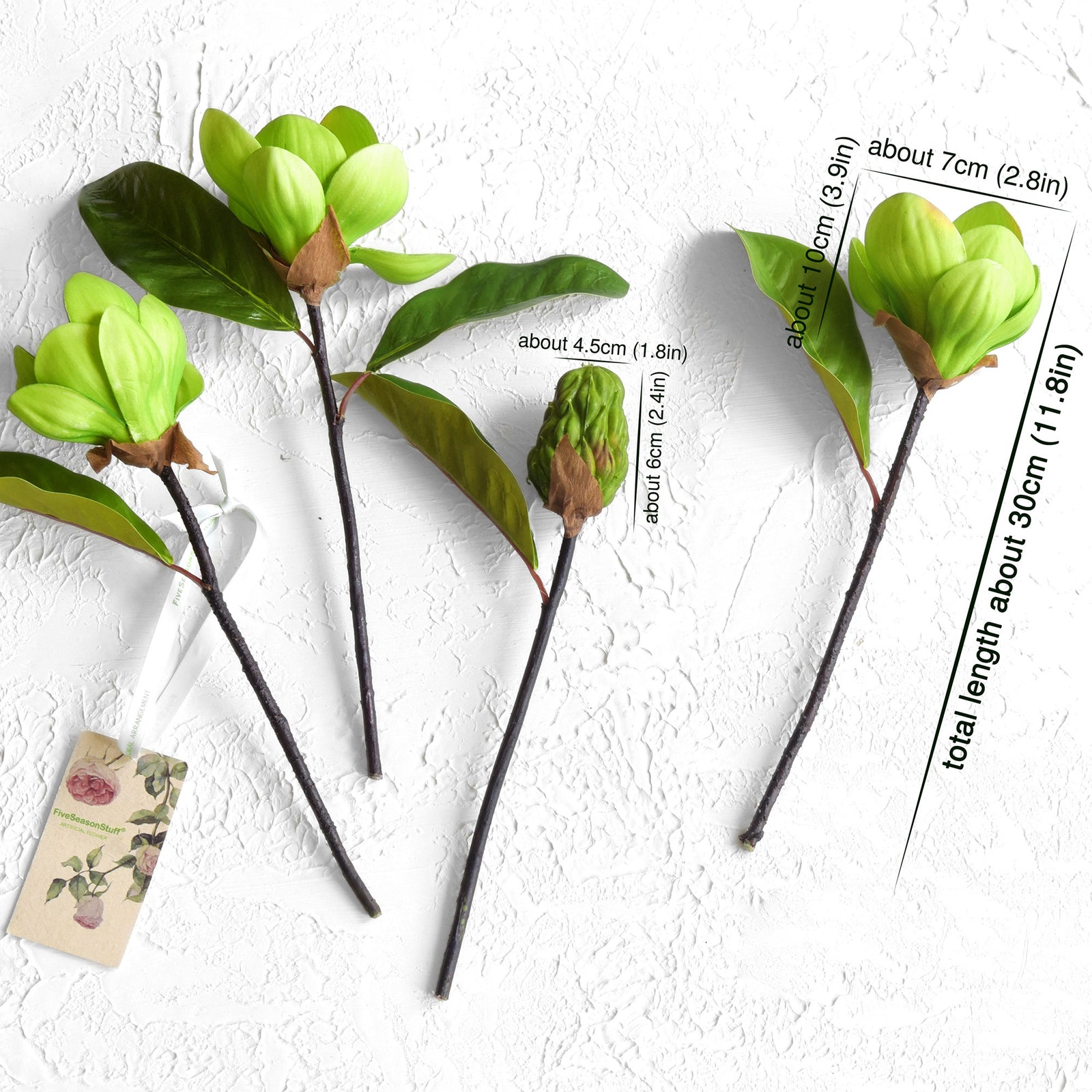 FiveSeasonStuff Noble Green Magnolia Artificial Flowers Arrangement with 4 Stems, Wedding Bridesmaids Bouquet Bridal Showers Home Decor