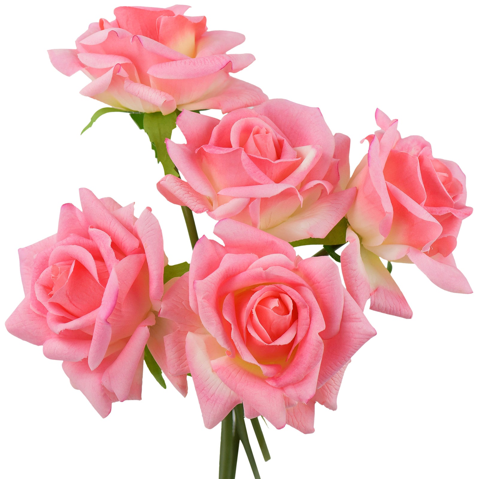 FiveSeasonStuff Watermelon Pink Real Touch Garden Rose Artificial Flowers Wedding, Bridal, Home Décor 5 Stems 9.8"