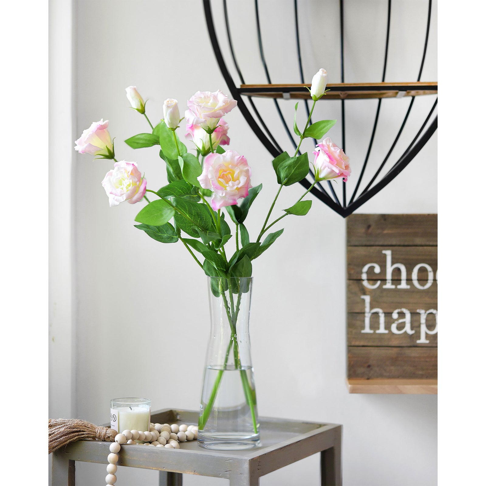 FiveSeasonStuff Real Touch Light Rose Pink Lisianthus Artificial Flowers Tall Long Stems 58cm 3 Stems