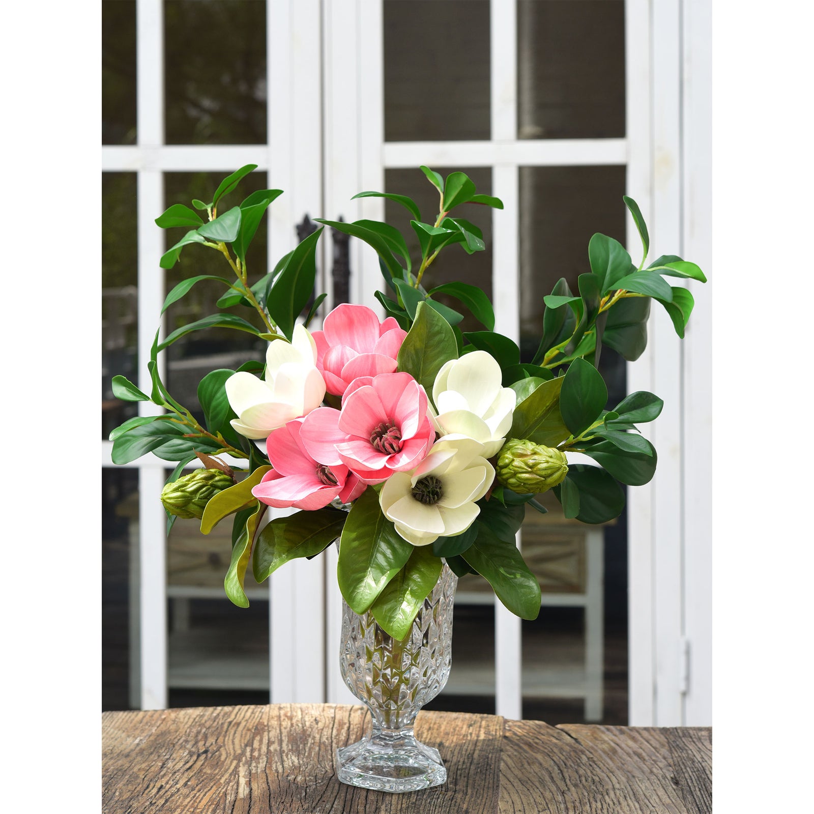 FiveSeasonStuff Joyful Light Pink Magnolia Artificial Flowers Arrangement with 4 Stems, Wedding Bridesmaids Bouquet Home Decor