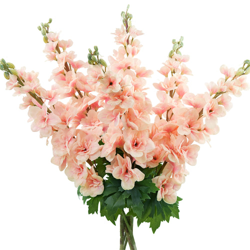 Real Touch Delphinium Peach Pink Artificial Flowers, Wildflower Arrangements 6 Stems