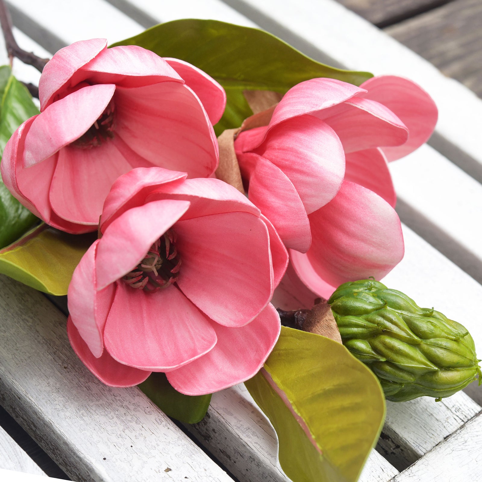 FiveSeasonStuff Joyful Light Pink Magnolia Artificial Flowers Arrangement with 4 Stems, Wedding Bridesmaids Bouquet Home Decor