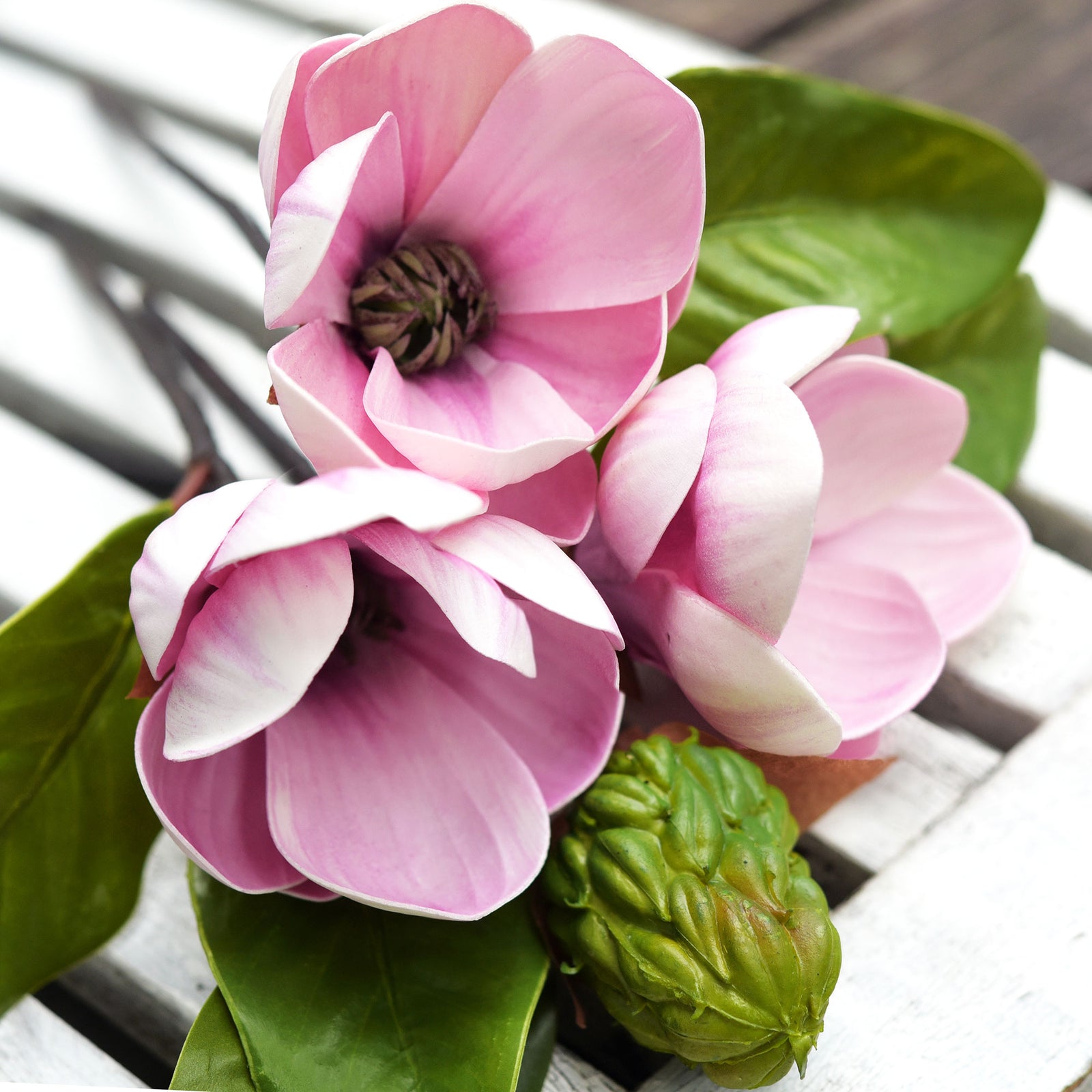 FiveSeasonStuff Dusty Pink Magnolia Artificial Flowers Arrangement with 4 Stems, Wedding Bridesmaids Bouquet Home Decor