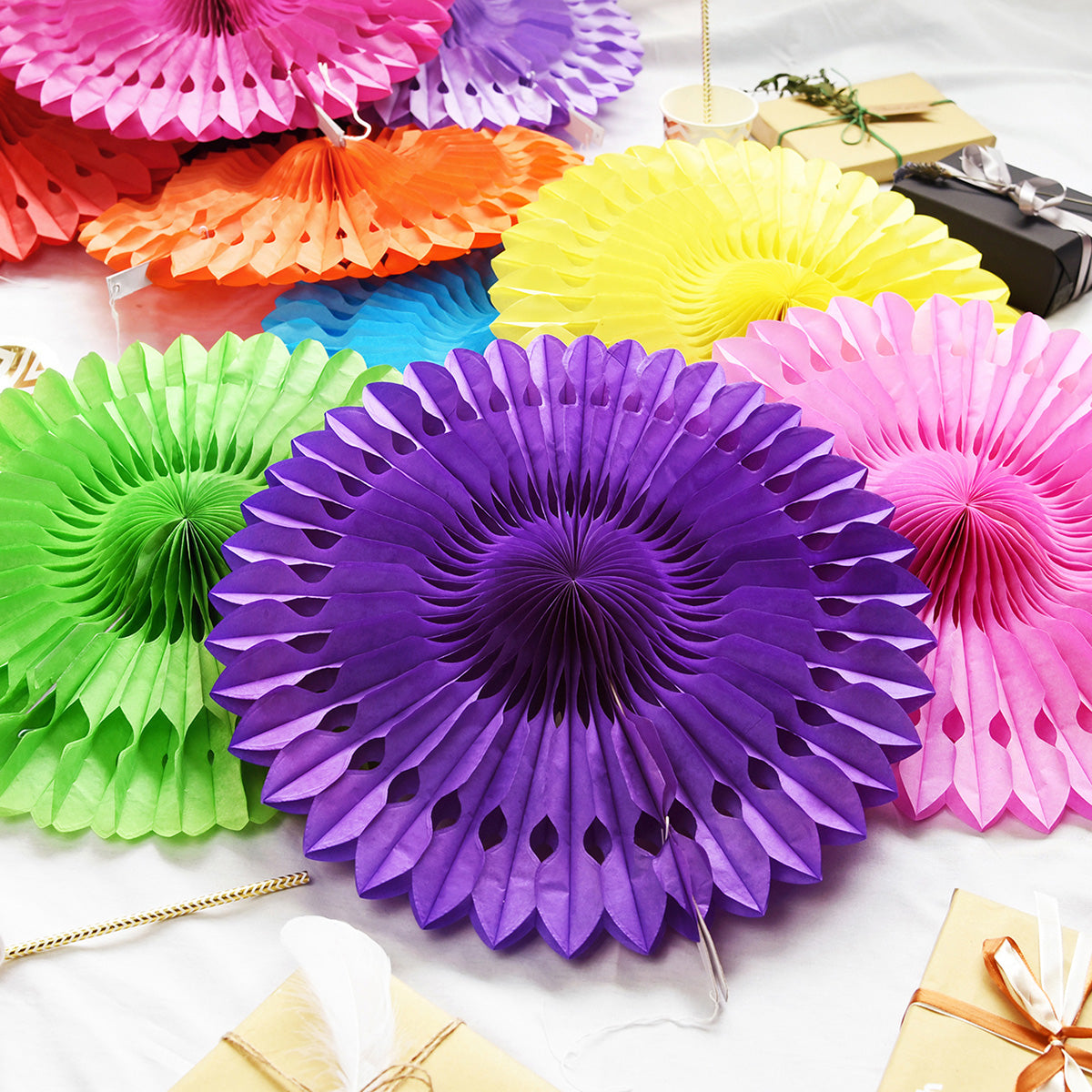 Purple Paper Fan Decoration Paper Rosette 5 Pieces