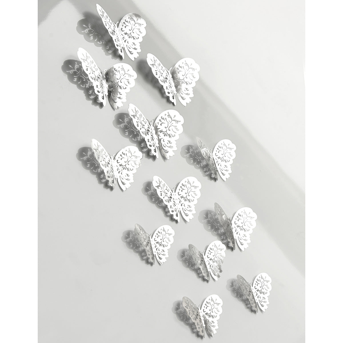 Silver Butterflies Wall Decorations Set - Floral Hollow Design