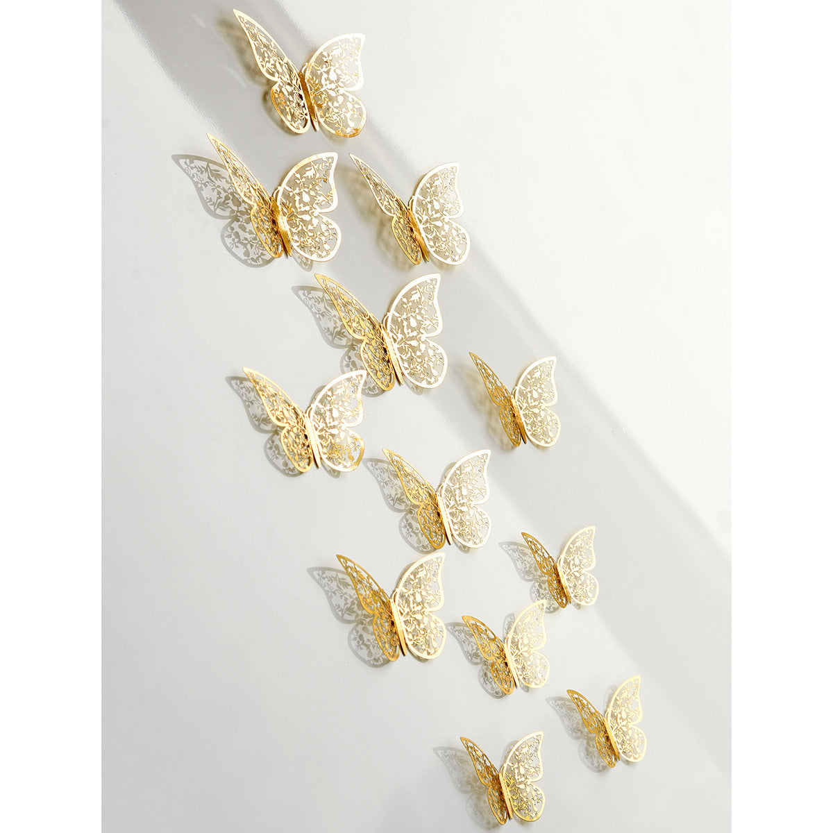 Gold Butterflies Wall Decorations Set - Floral & Leaves Hollow Design