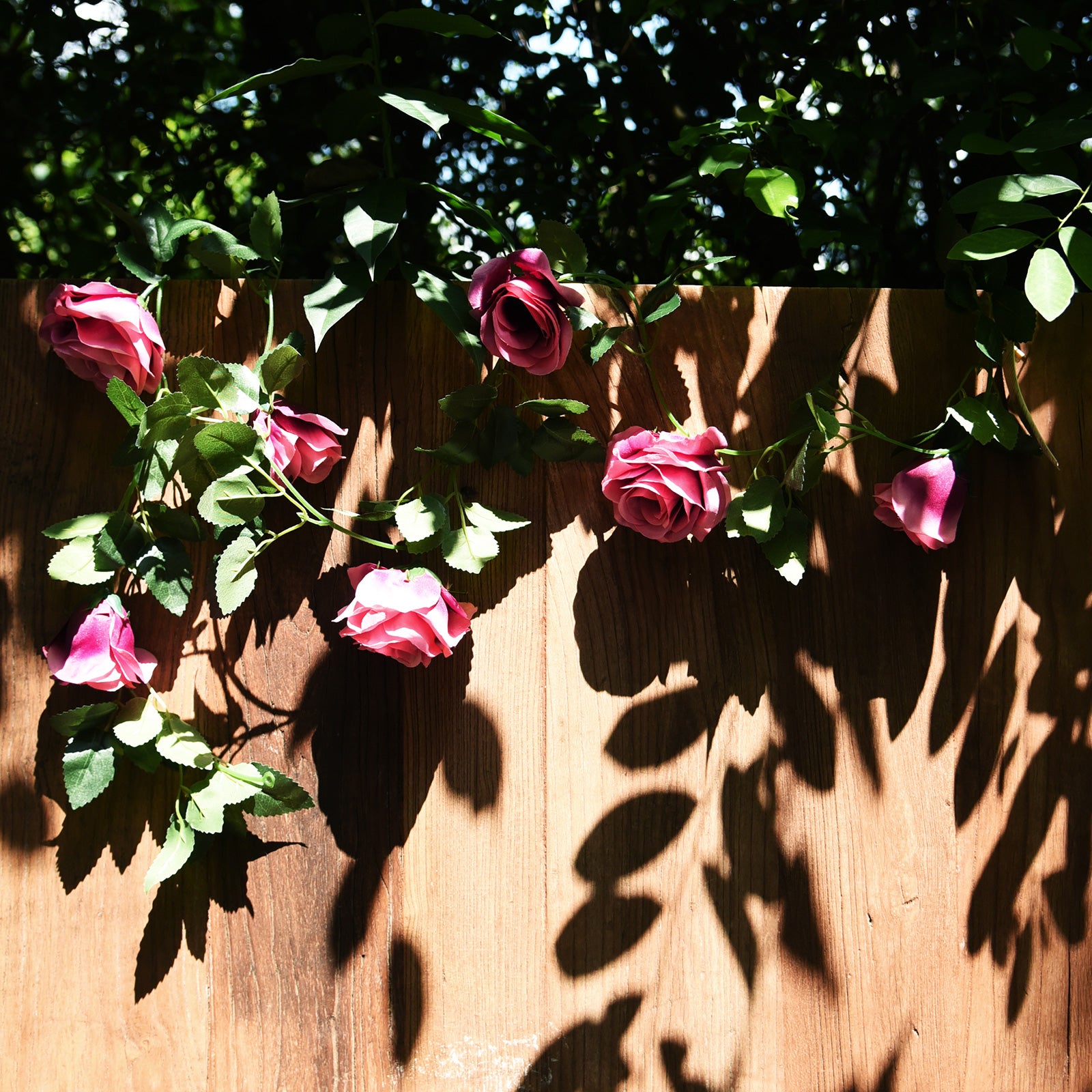 2 Pcs Raspberry Pink Artificial Silk Rose Garland Vine Plant Flower Leaves