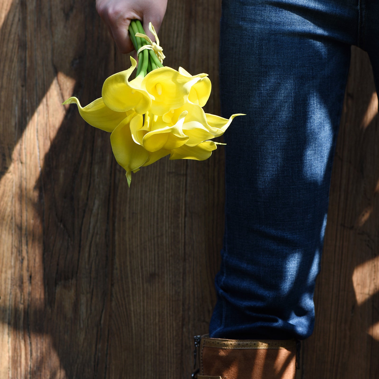 Bright Yellow Real Touch Calla Lilies Artificial Flower Bouquet 10 Stems
