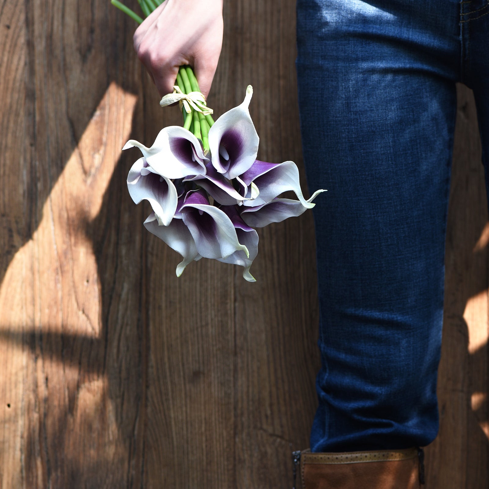 Deep Purple Real Touch Calla Lilies Artificial Flower Bouquet 10 Stems