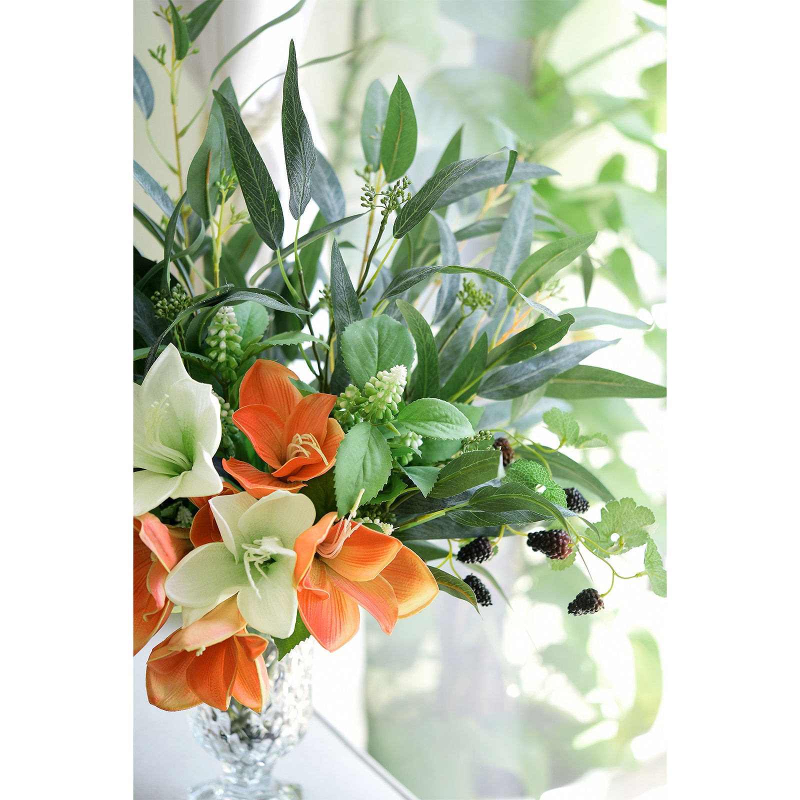 FiveSeasonStuff 18.5" Long Stem Seeded Willow Eucalyptus Artificial Greenery Fillers 10 Bunches