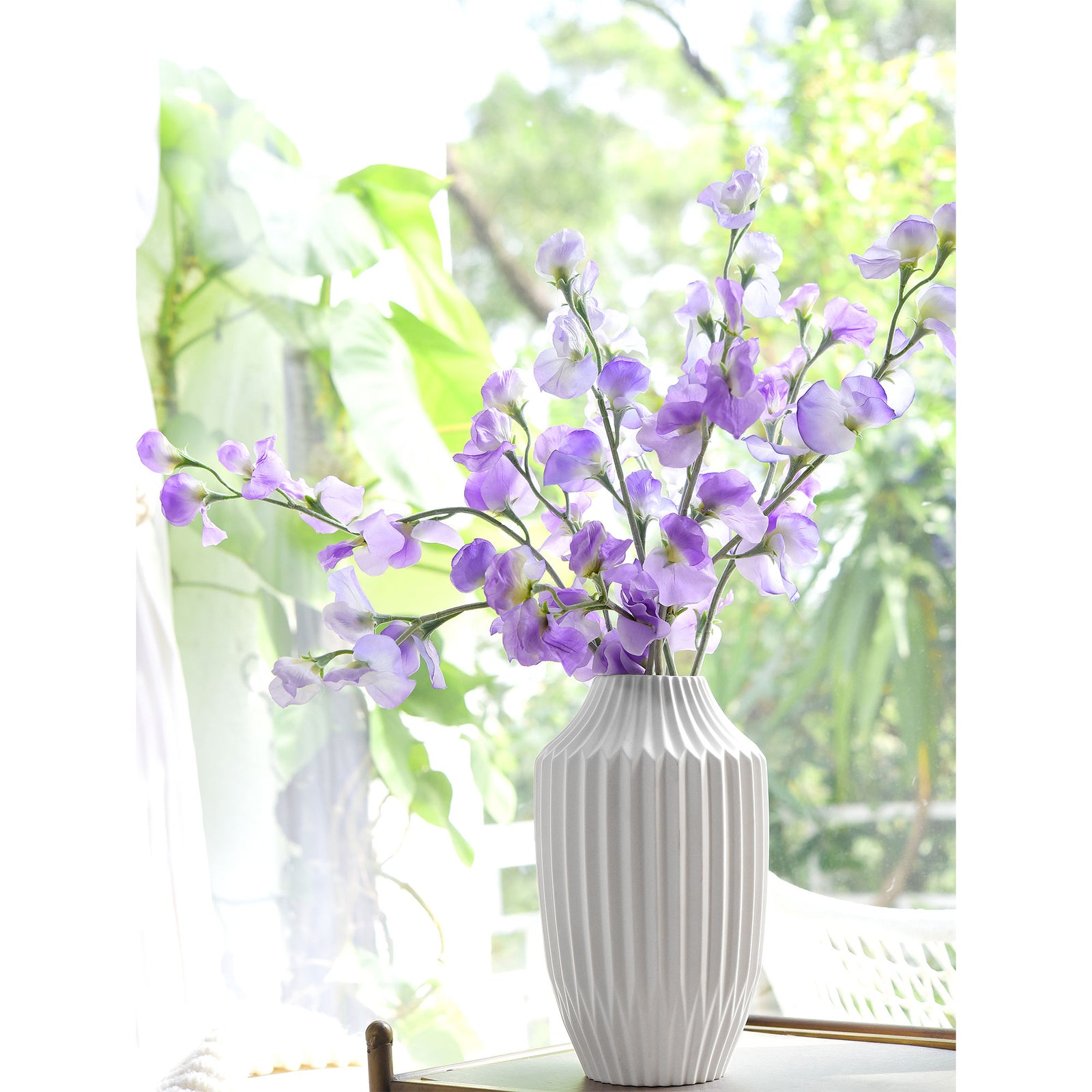 Indigo Purple Sweet Pea Flowers Real Looking Artificial flowers Home Décor 24.8'' (6 Stems) FiveSeasonStuff