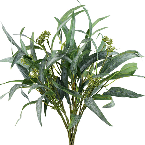 FiveSeasonStuff 18.5" Long Stem Seeded Willow Eucalyptus Artificial Greenery Fillers 10 Bunches