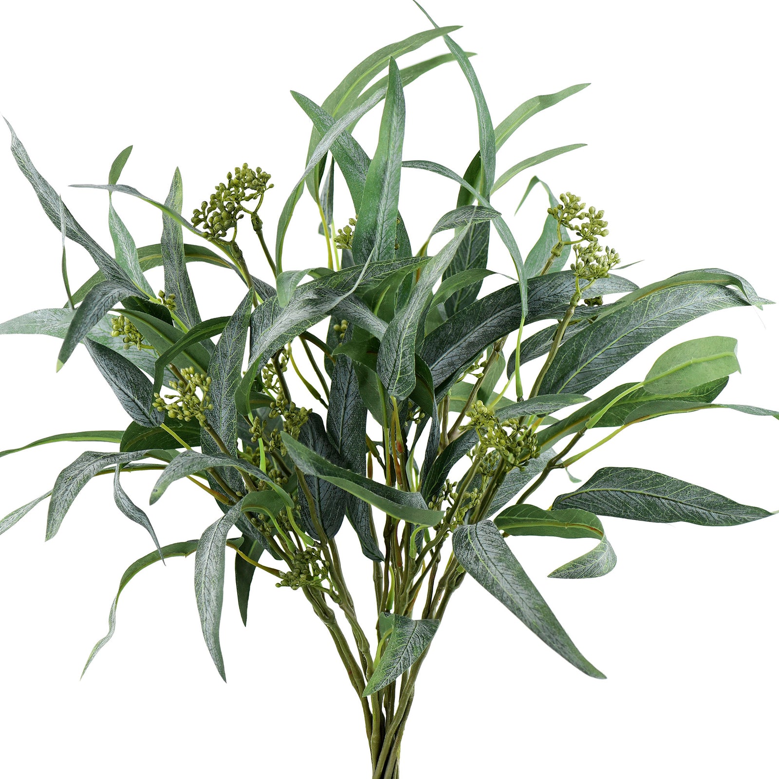 FiveSeasonStuff 18.5" Long Stem Seeded Willow Eucalyptus Artificial Greenery Fillers 10 Bunches